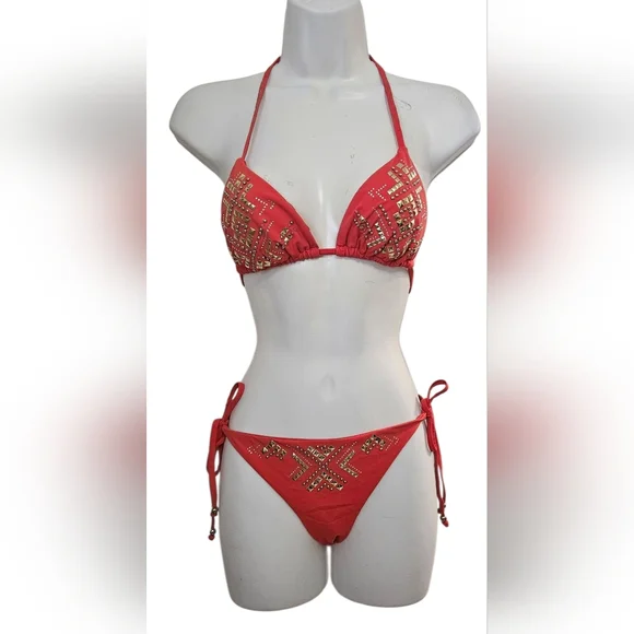 GUESS RED BEADED BIKINI SET - Picture 2 of 6